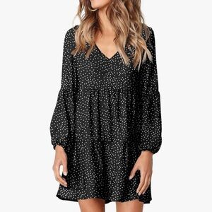 Amoretu Womens Long Sleeve V-Neck Casual Loose Flowy Swing Tunic Dress, Size S